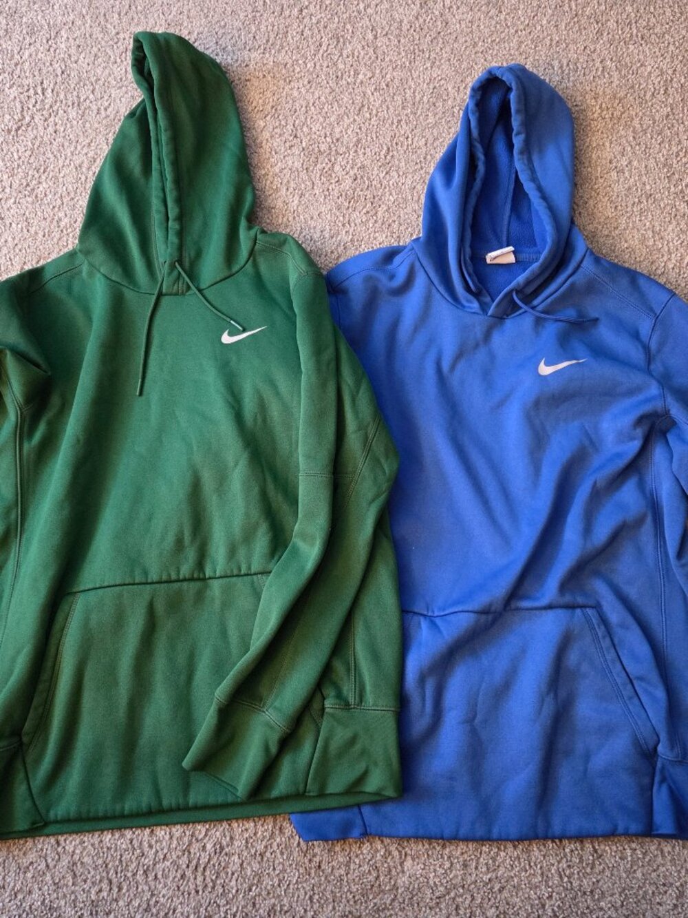 2 nike pullover hooded sweatshirts, mens medium, green and blue M